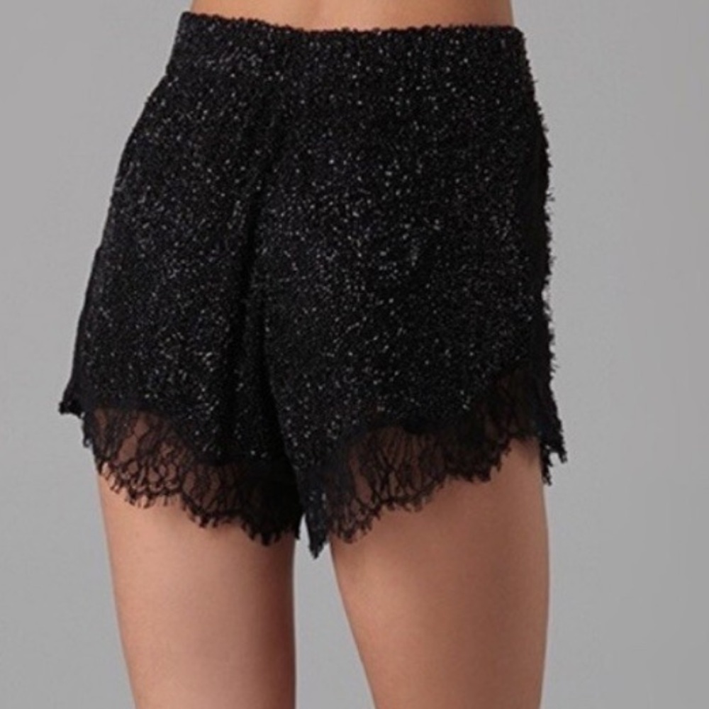 Black beaded, sequin lace trim shorts